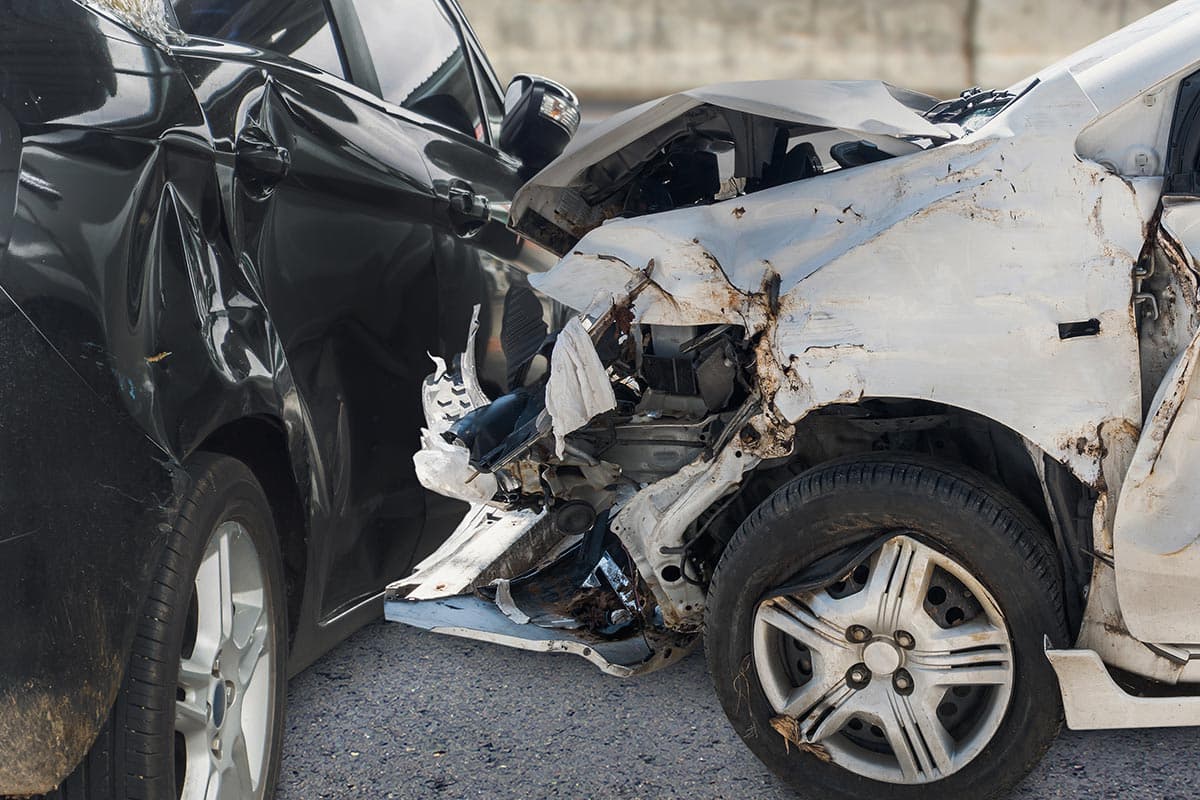A damaged vehicle after a collision on a Baton Rouge roadway