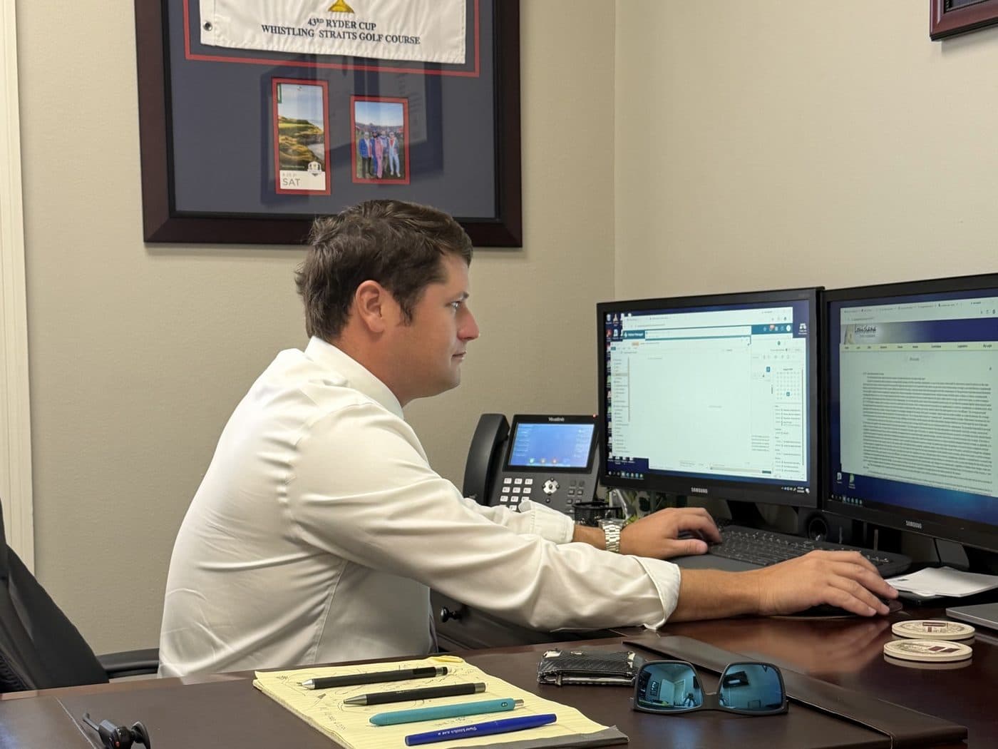 Attorney Rick Tadda working at his desk in the firm’s Baton Rouge office